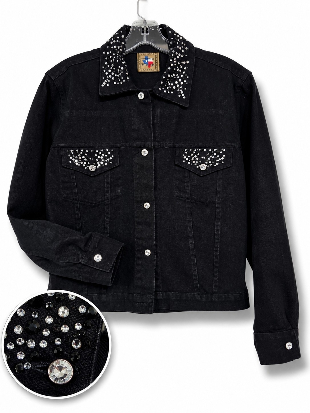 Don’t Mess With Texas Vintage Black Rhinestone Denim Jacket M Western Y2K